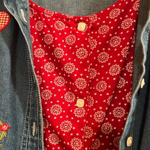 Vintage Denim Calico Short Sleeve Mock Layer Twofer Button Up Shirt Size 22/24 - Picture 9 of 13